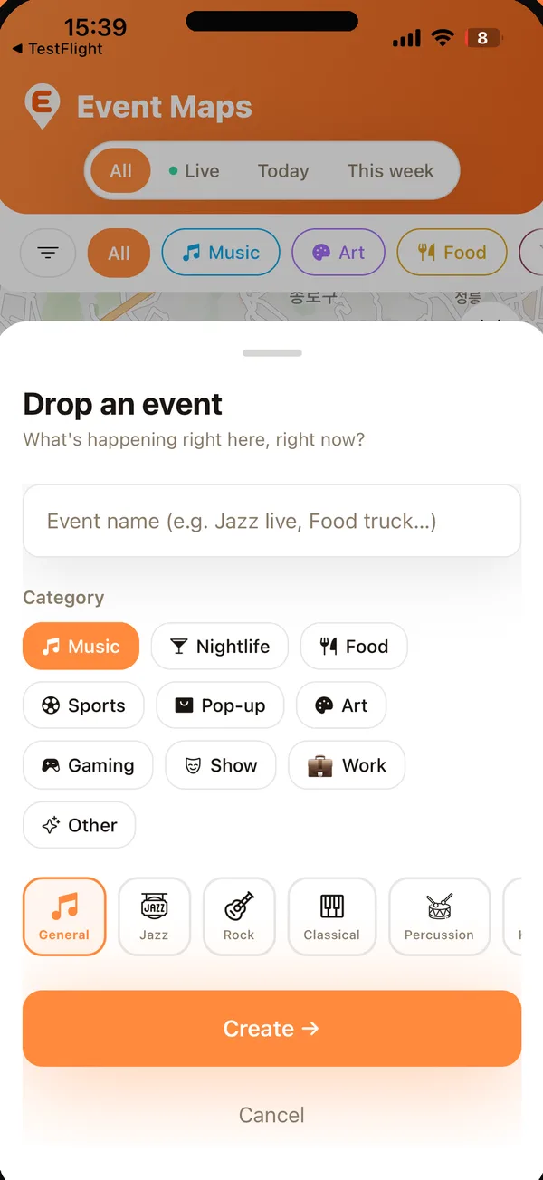 Le formulaire de création d'un événement dans Event Maps